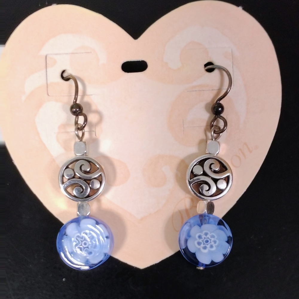 Brighton Silver and Blue Earrings with Textured Beads